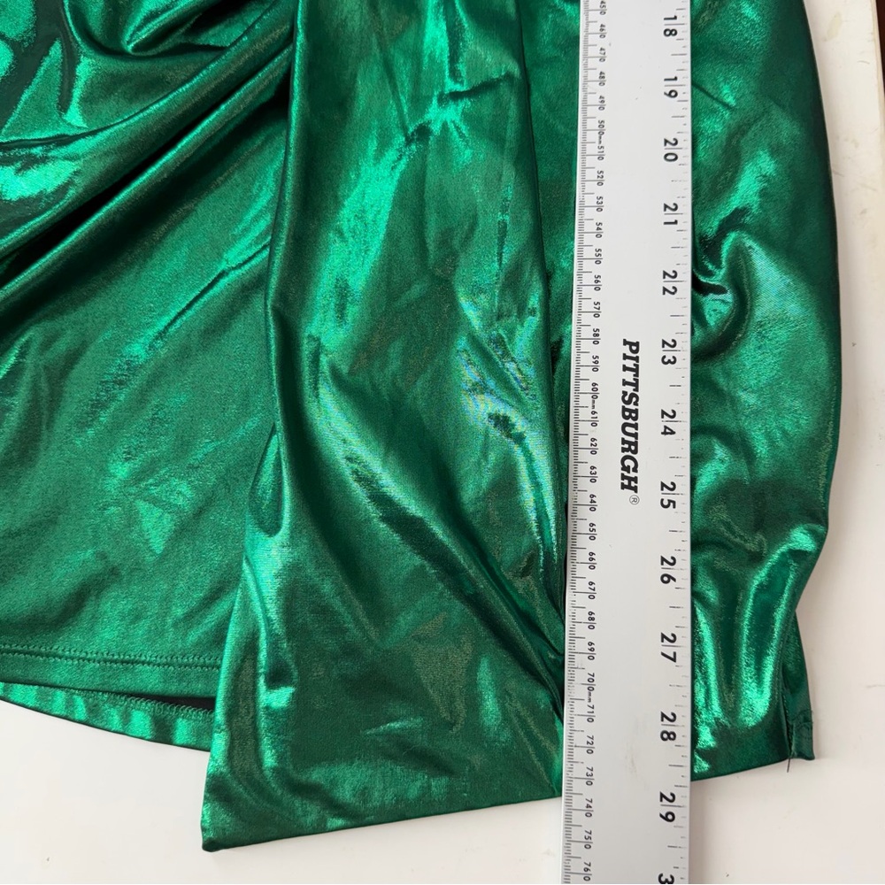 HOURS Emerald Metallic Draped Ruched Mini Dress XS Cocktail Holiday NYE Revolve - Picture 6 of 8
